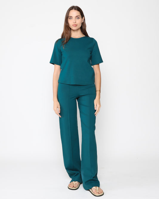 Teal Ponte Knit Straight Leg Pant