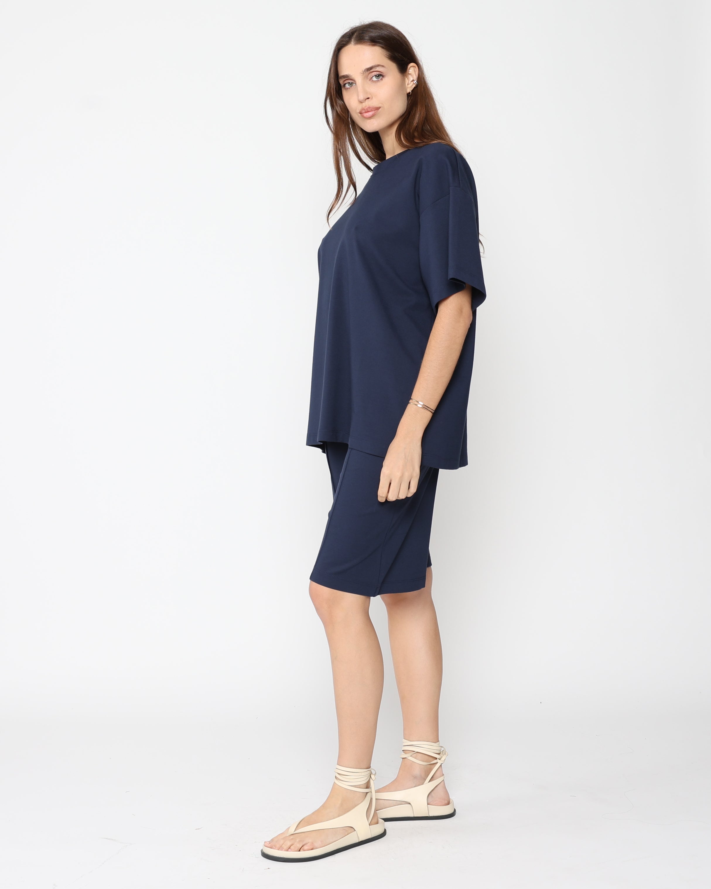 Navy Ponte Knit Shorts