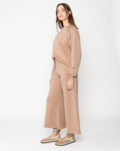 Tan Scuba Cropped Wide Leg Pant