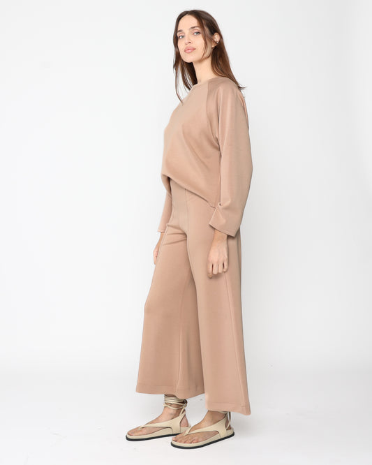 Tan Scuba Cropped Wide Leg Pant