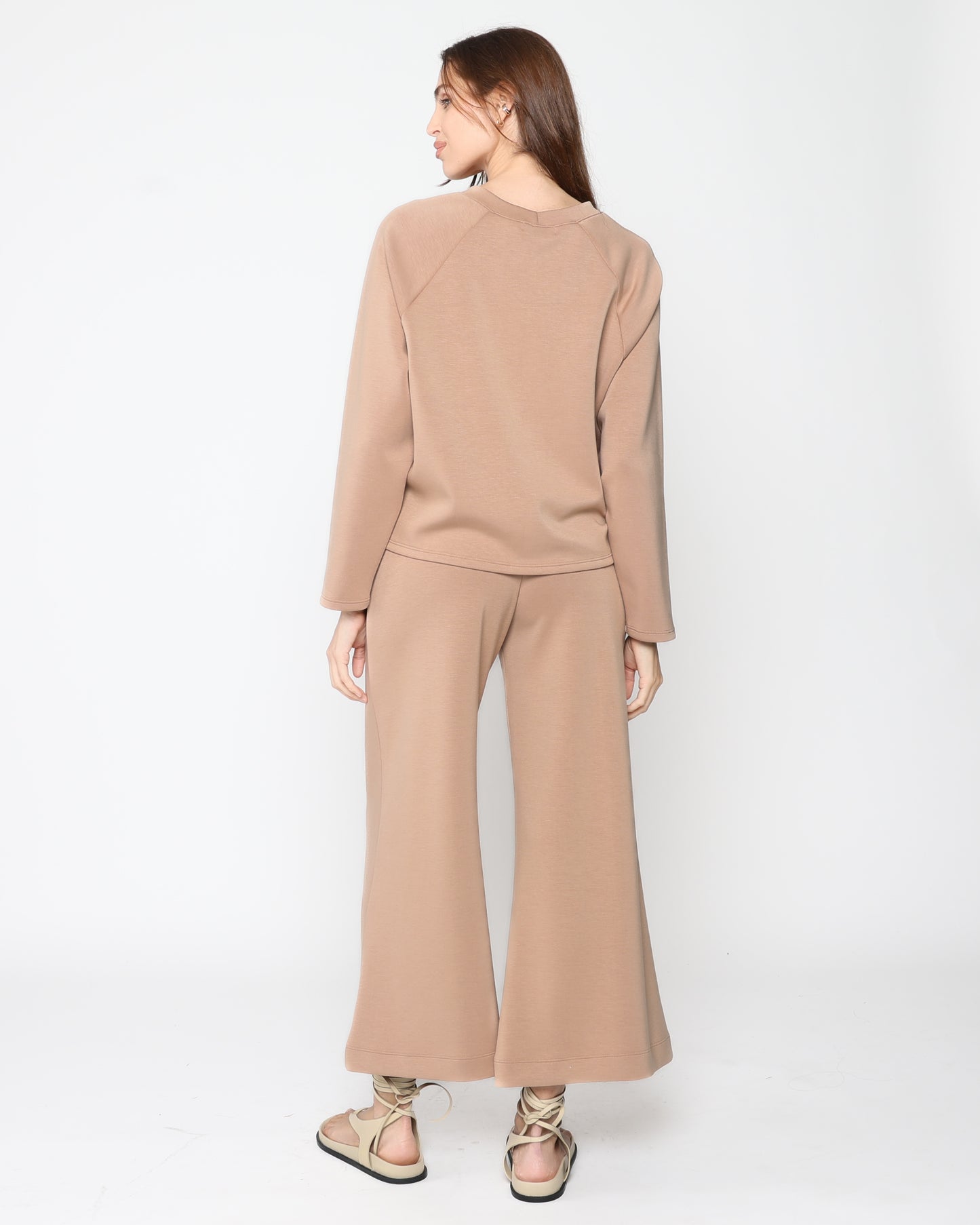 Tan Scuba Cropped Wide Leg Pant