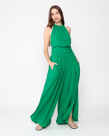 Kelly Green Linen Blend Flowy Pant