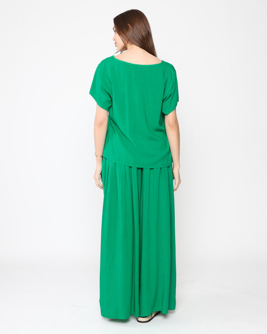 Kelly Green Linen Blend Flowy Pant