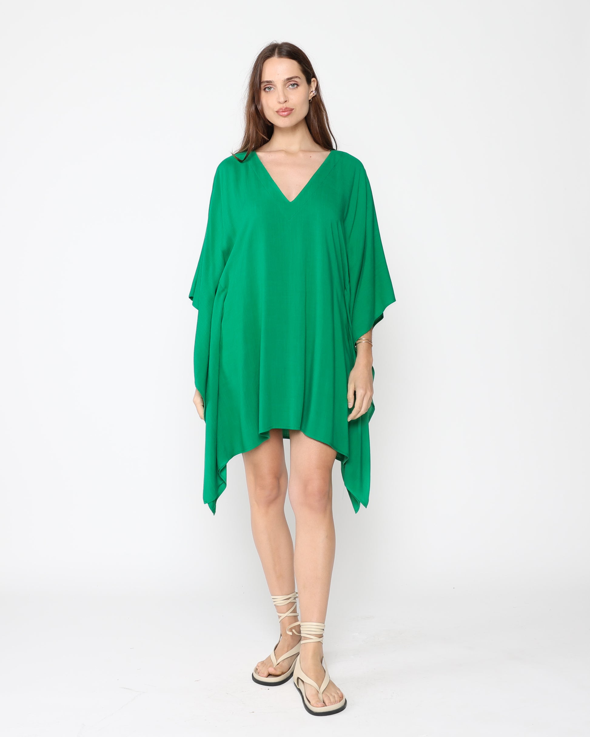 Kelly Green Linen Blend Short Caftan