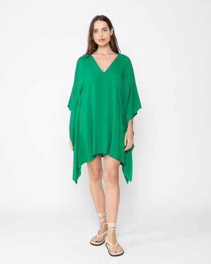 Kelly Green Linen Blend Short Caftan