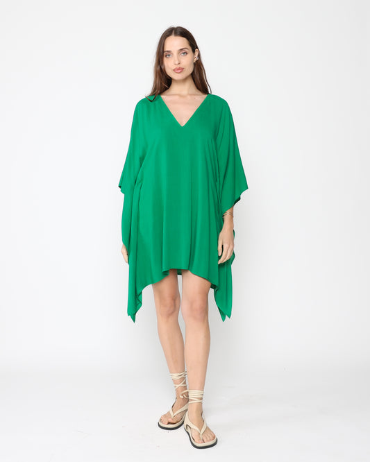 Kelly Green Linen Blend Short Caftan