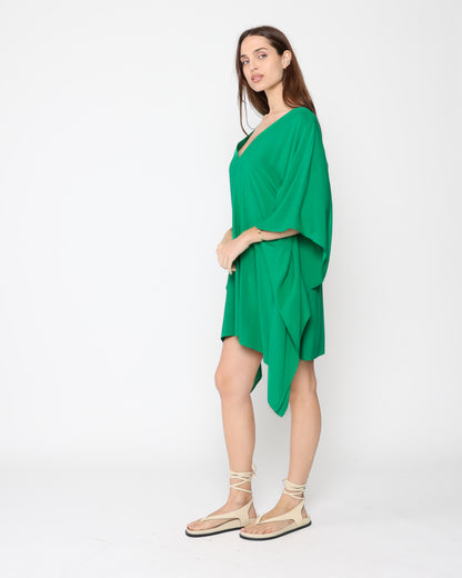 Kelly Green Linen Blend Short Caftan