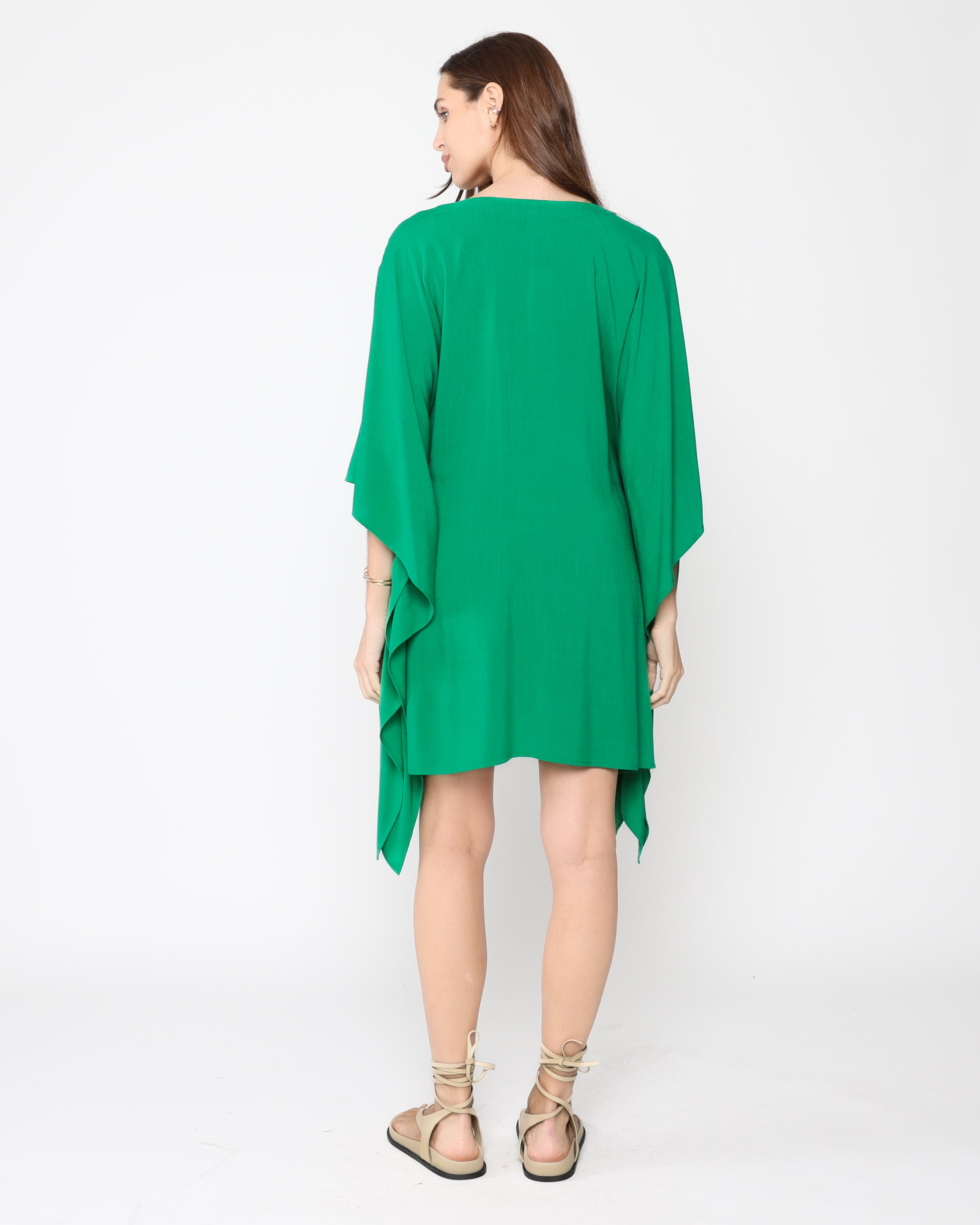 Kelly Green Linen Blend Short Caftan