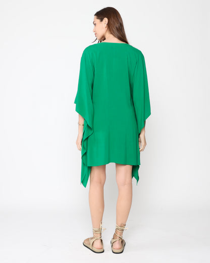 Kelly Green Linen Blend Short Caftan
