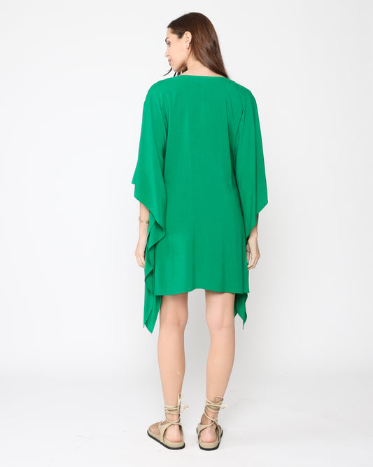 Kelly Green Linen Blend Short Caftan