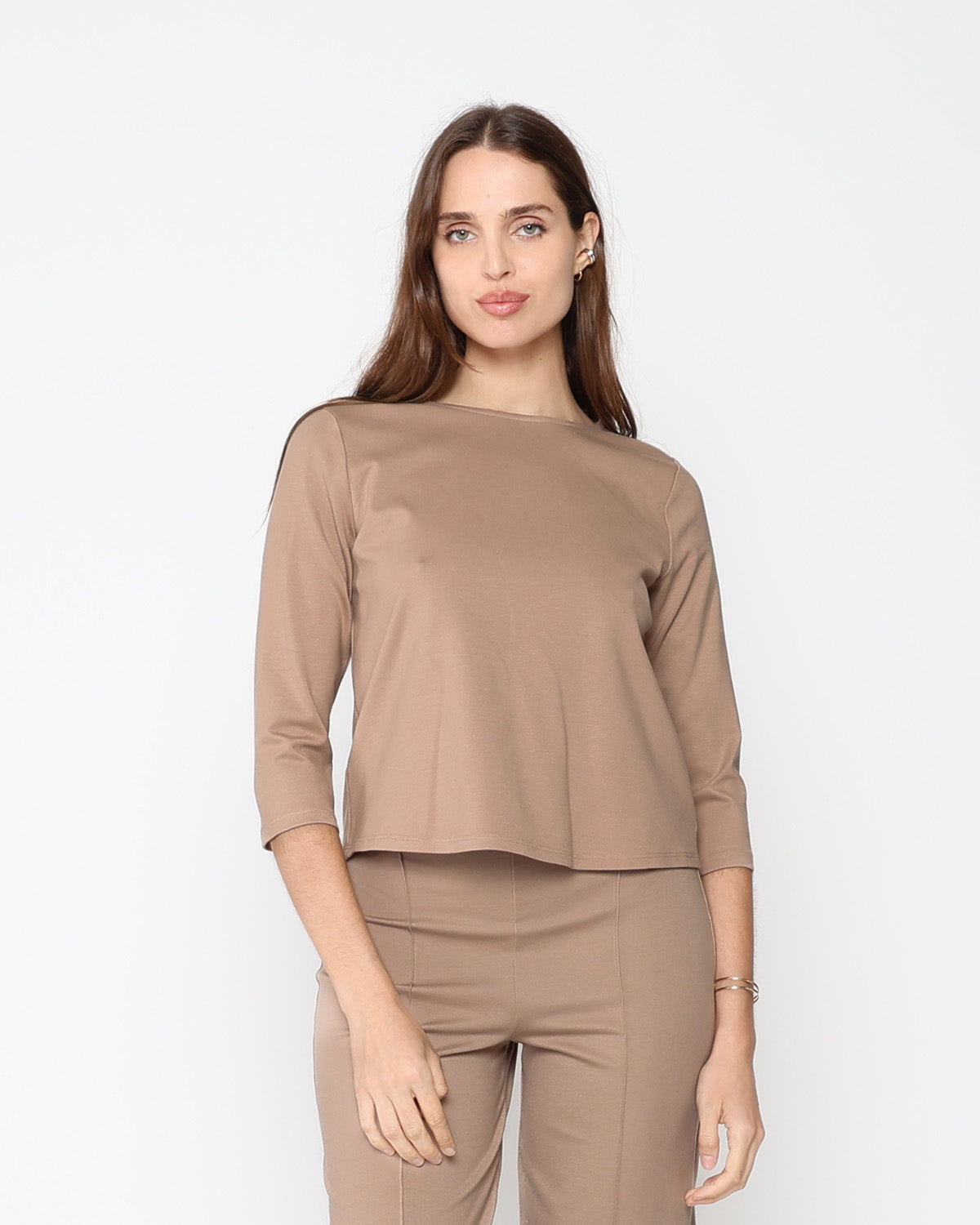 Khaki Ponte Knit 3/4 Sleeve Top