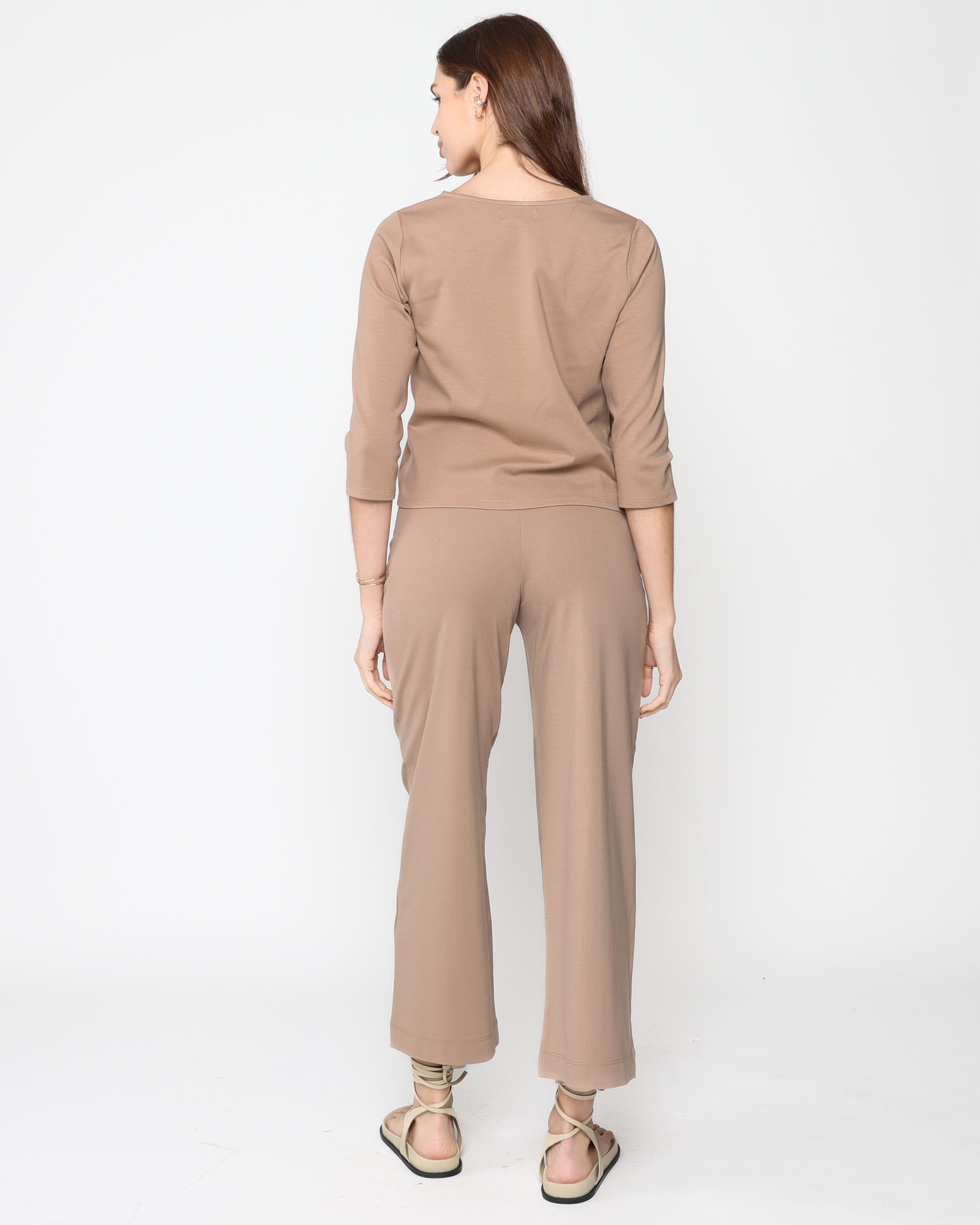 Khaki Ponte Knit 3/4 Sleeve Top