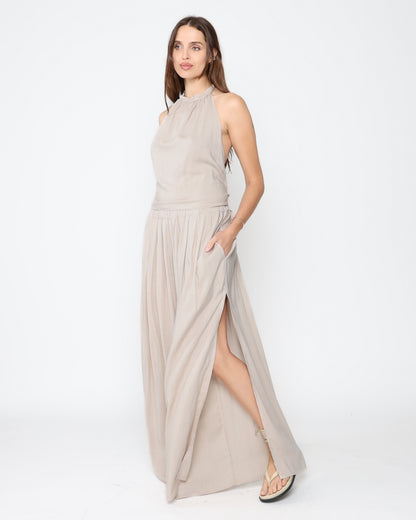 Sand Linen Blend Flowy Pant