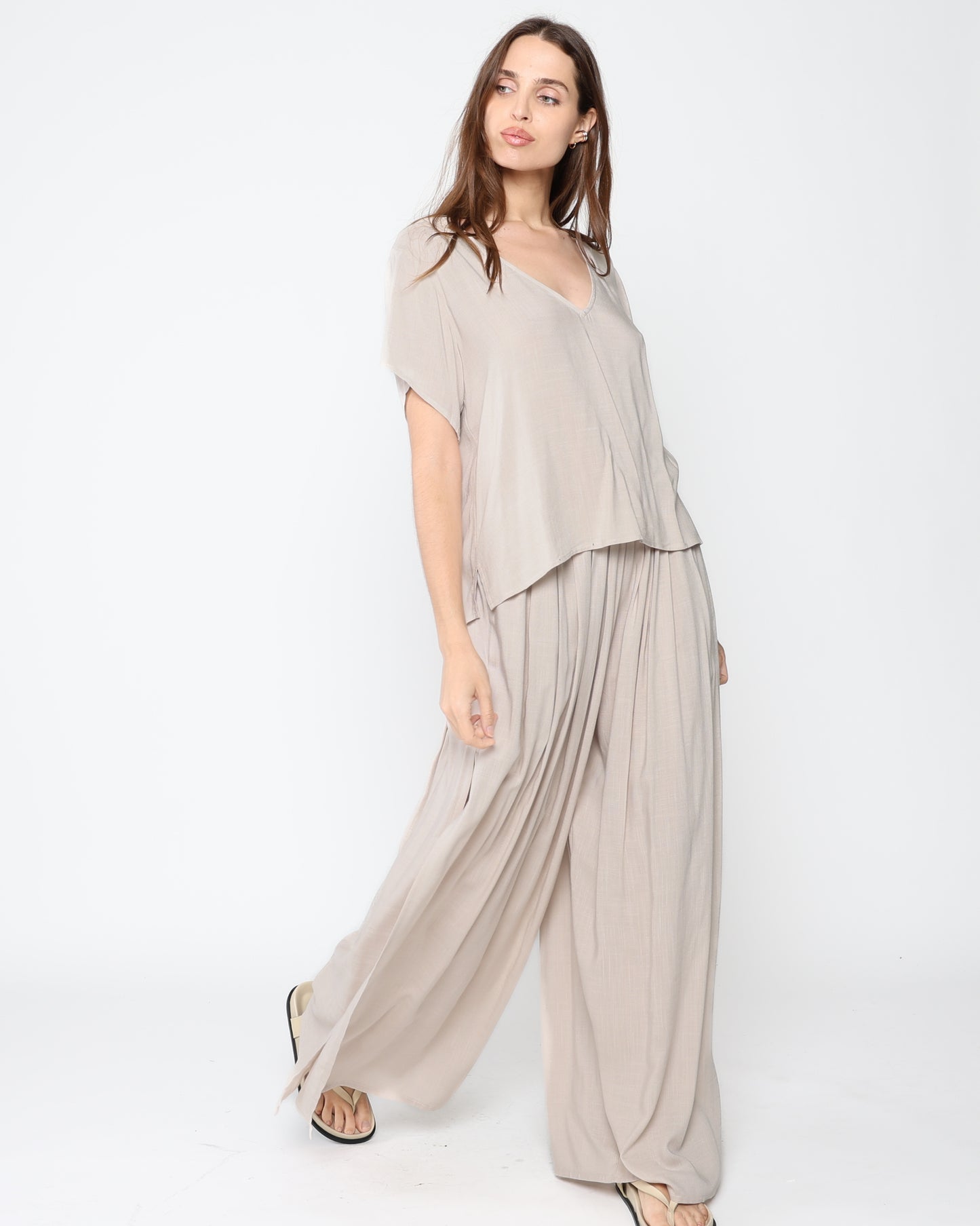 Sand Linen Blend Everyday V Neck