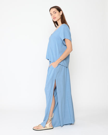 Chambray Linen Blend Flowy Pant
