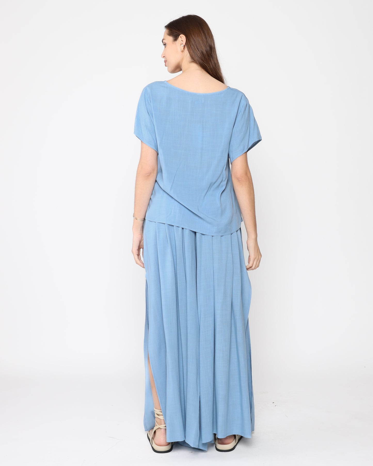 Chambray Linen Blend Flowy Pant