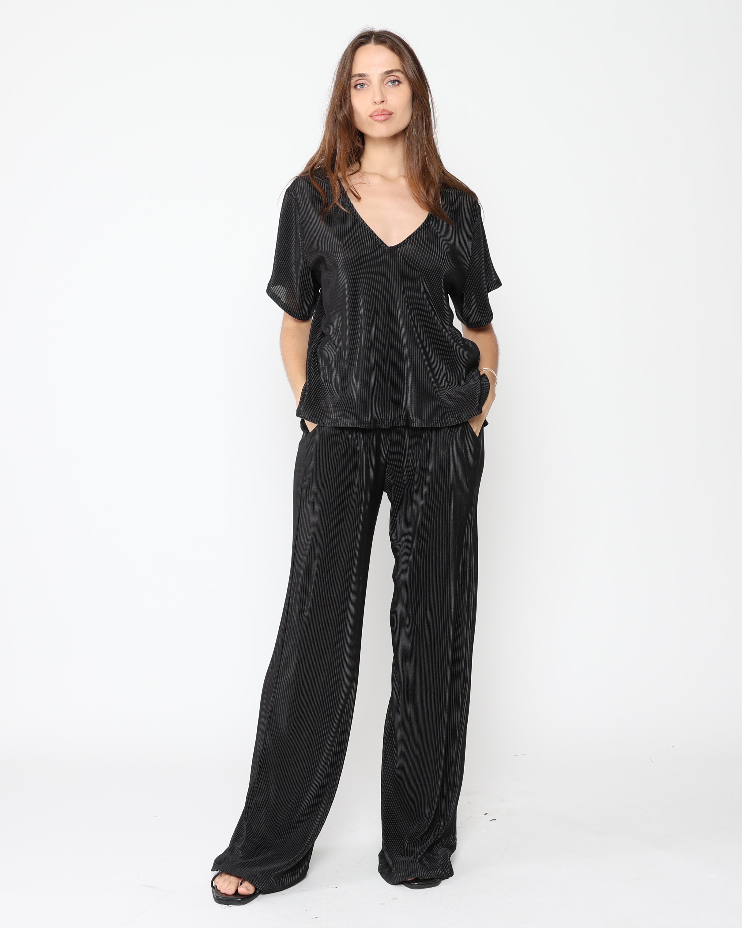 Black Micropleat Lounge Pant