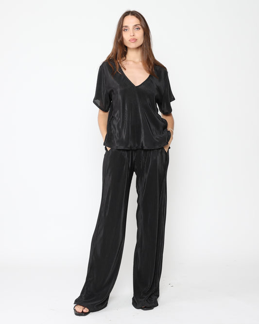 Black Micropleat Lounge Pant