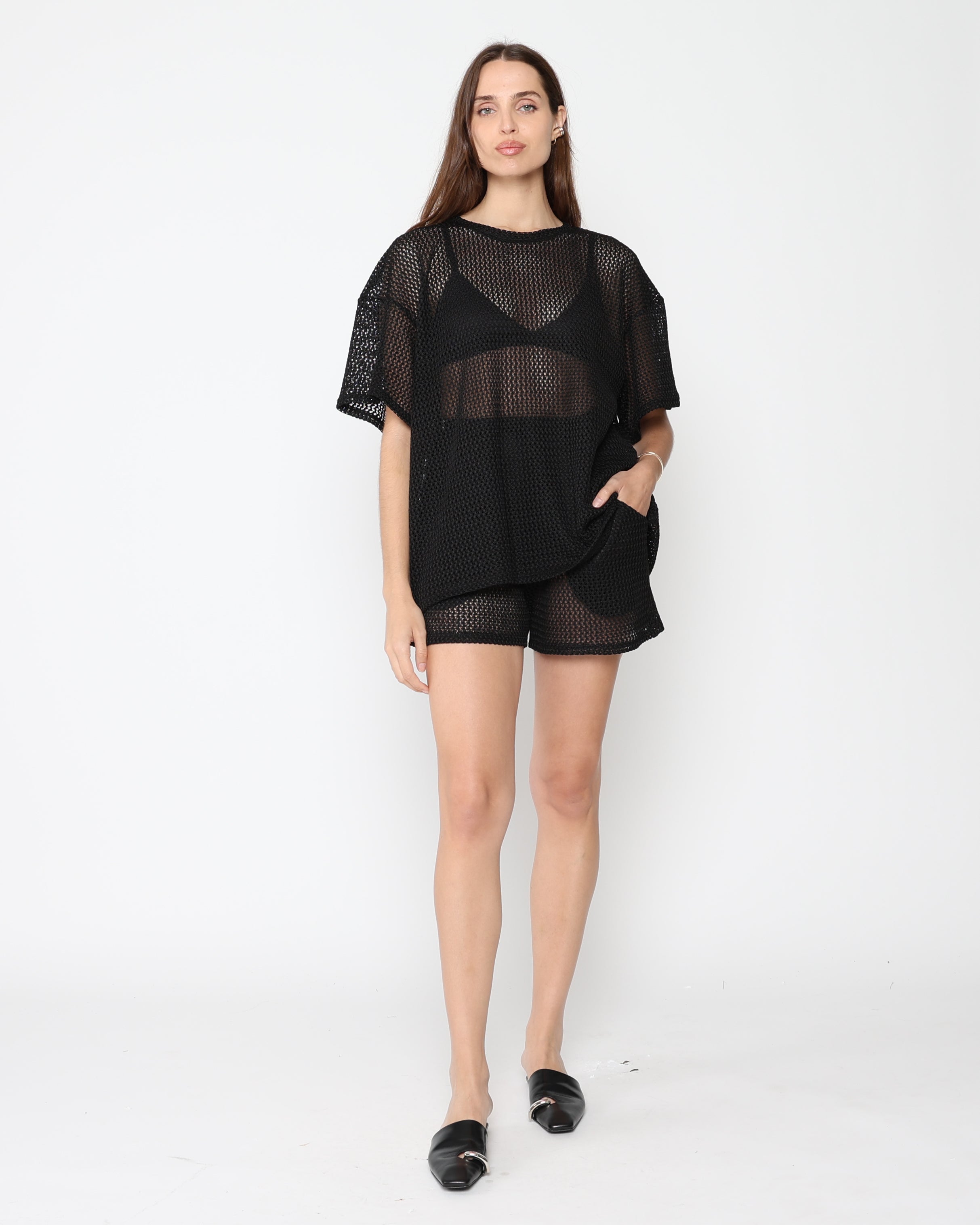 Black Fishnet Lounge Shorts
