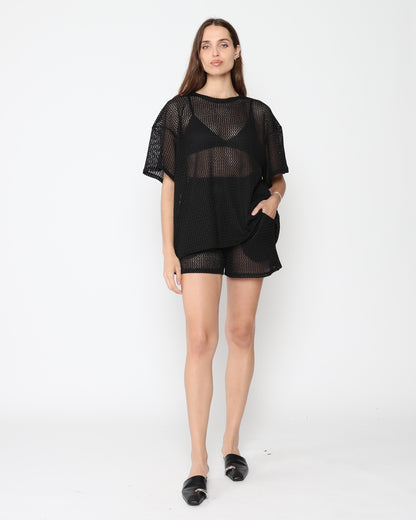 Black Fishnet Lounge Shorts