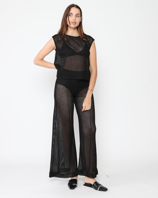 Black Fishnet Wide Leg Pant
