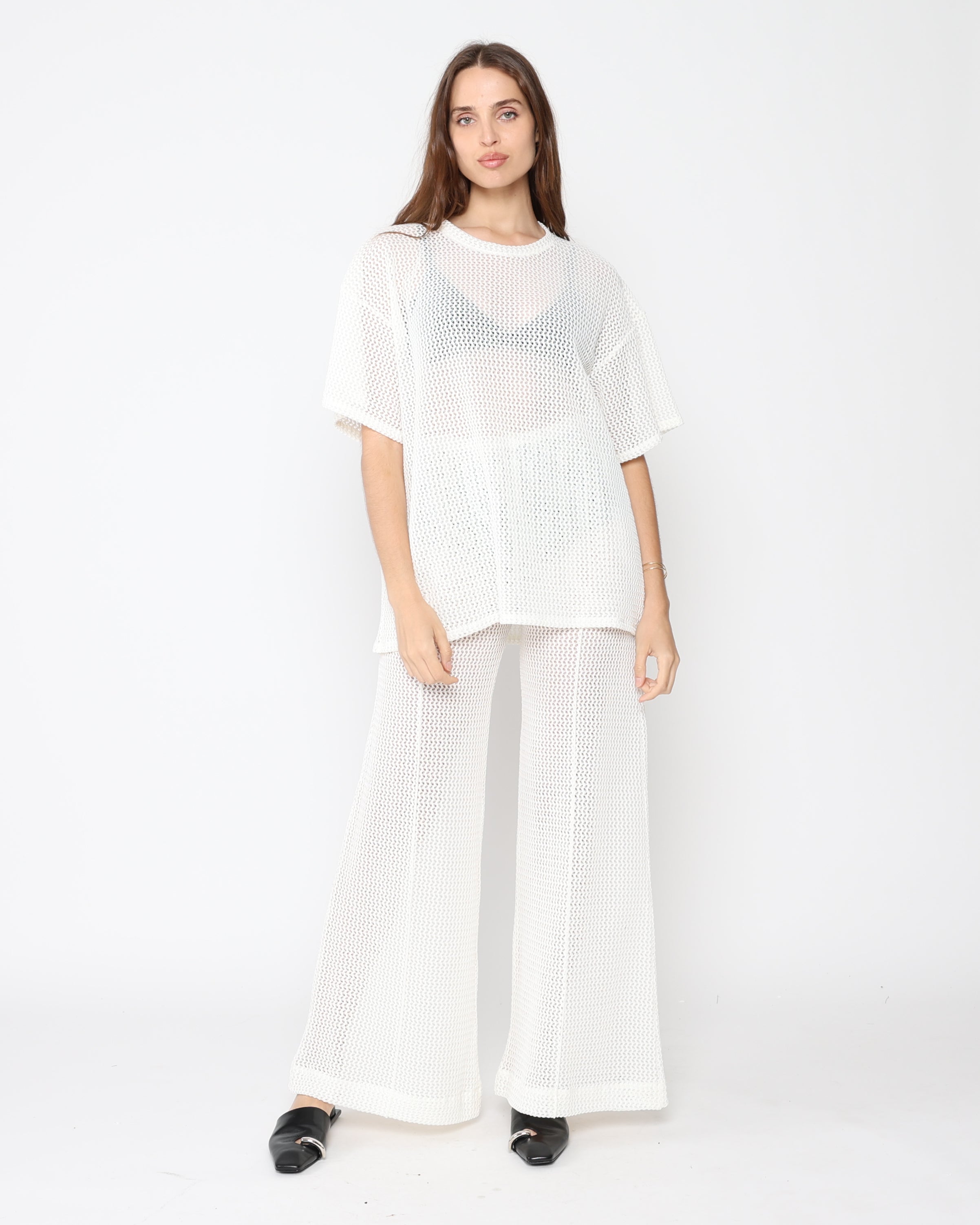 Ivory Fishnet Wide Leg Pant