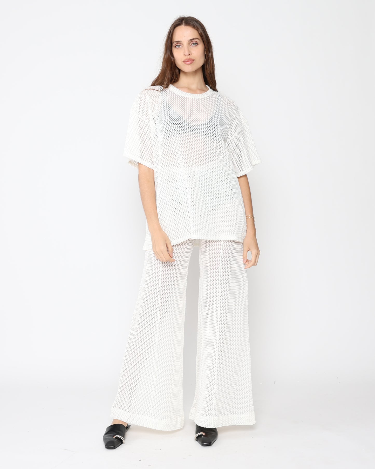 Ivory Fishnet Wide Leg Pant