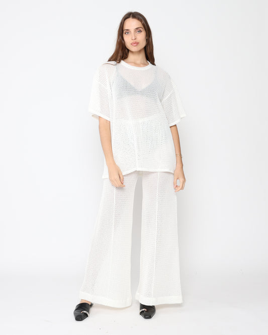 Ivory Fishnet Wide Leg Pant