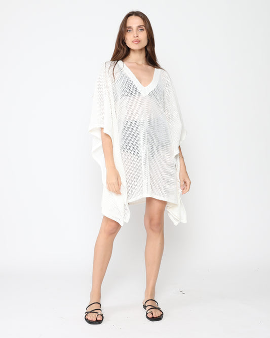 Ivory Fishnet Caftan Short