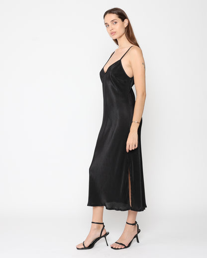 Black Micropleat Slip Dress