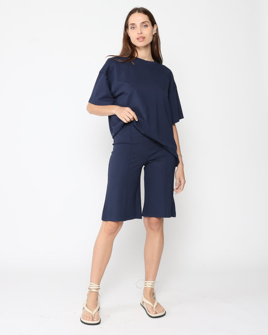 Navy Ponte Knit Shorts