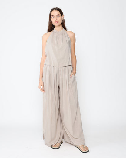 Sand Linen Blend Flowy Pant