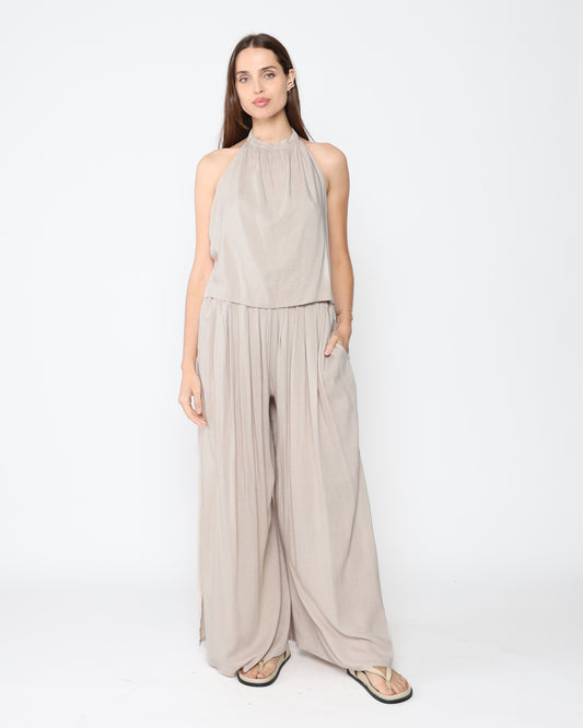 Sand Linen Blend Flowy Pant