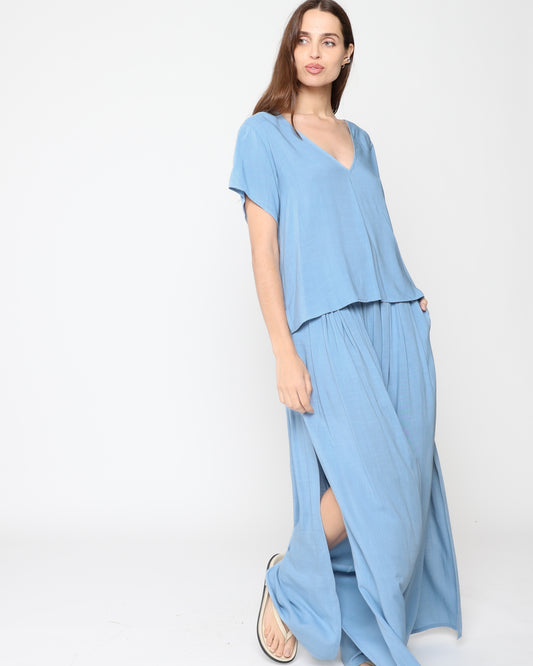 Chambray Linen Blend Flowy Pant