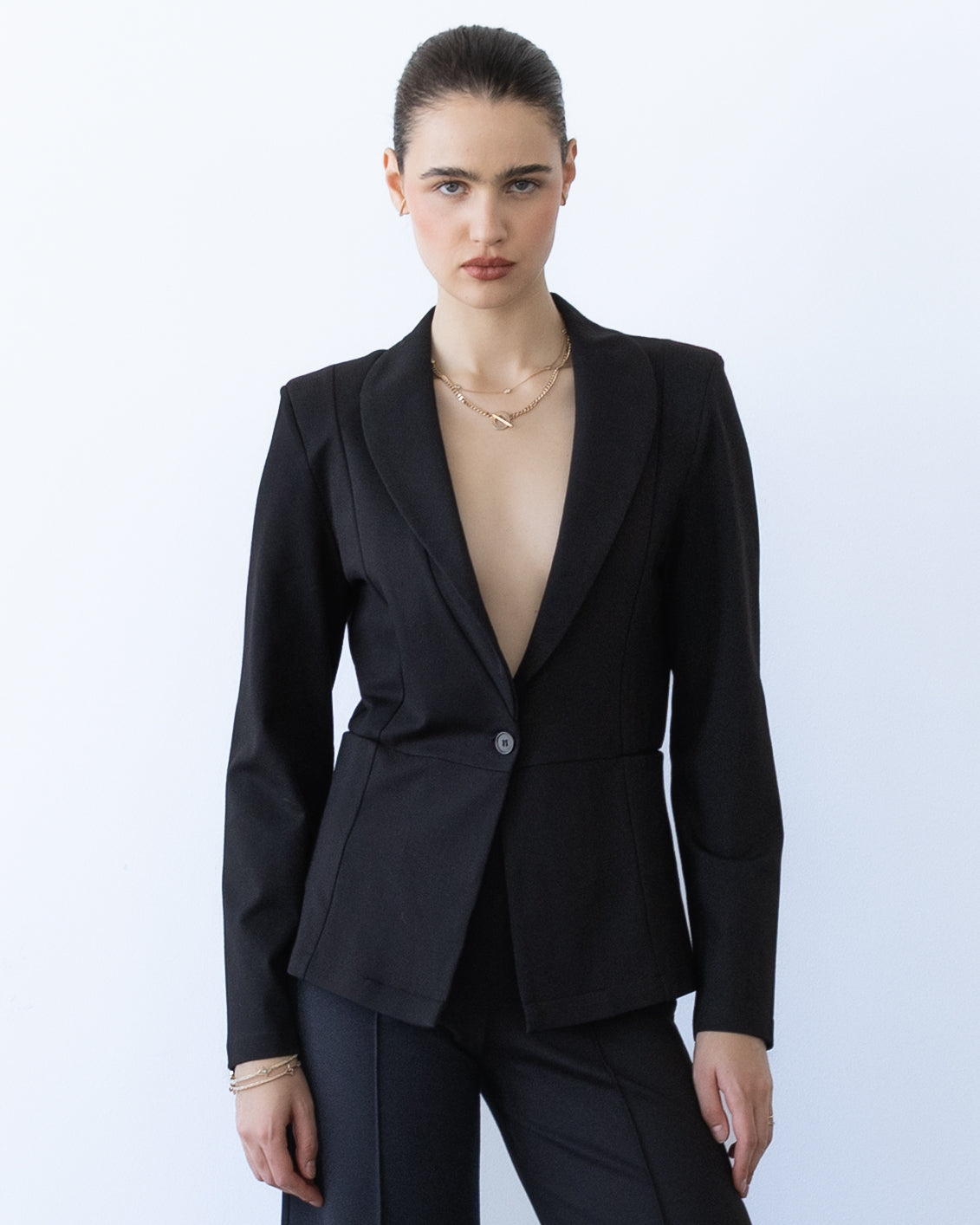 Black Ponte Knit Fitted Blazer
