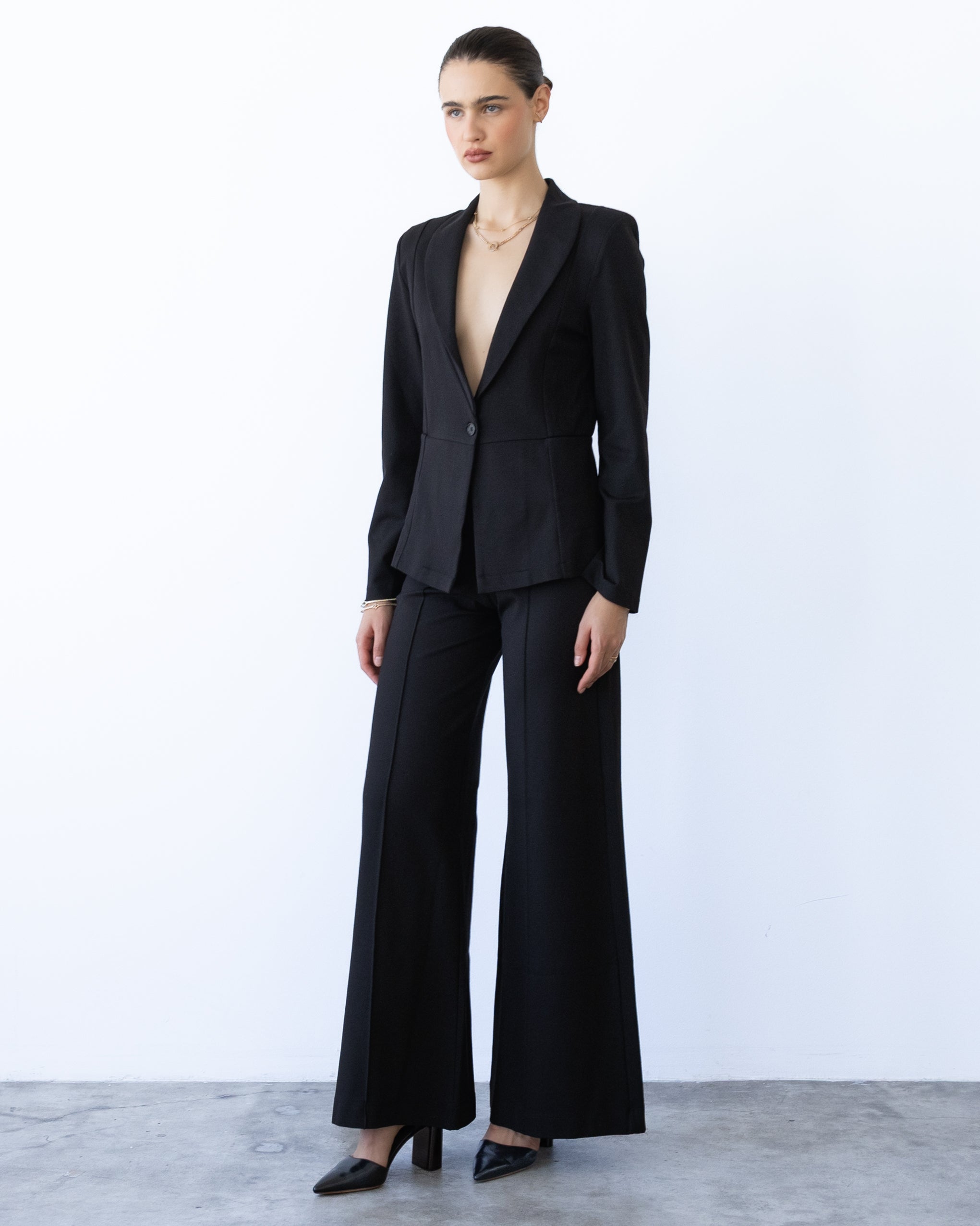 Black Ponte Knit Fitted Blazer