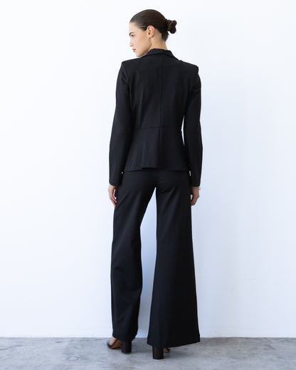 Black Ponte Knit Fitted Blazer