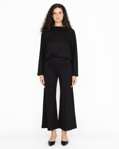 Black Scuba Cropped Wide Leg Pant