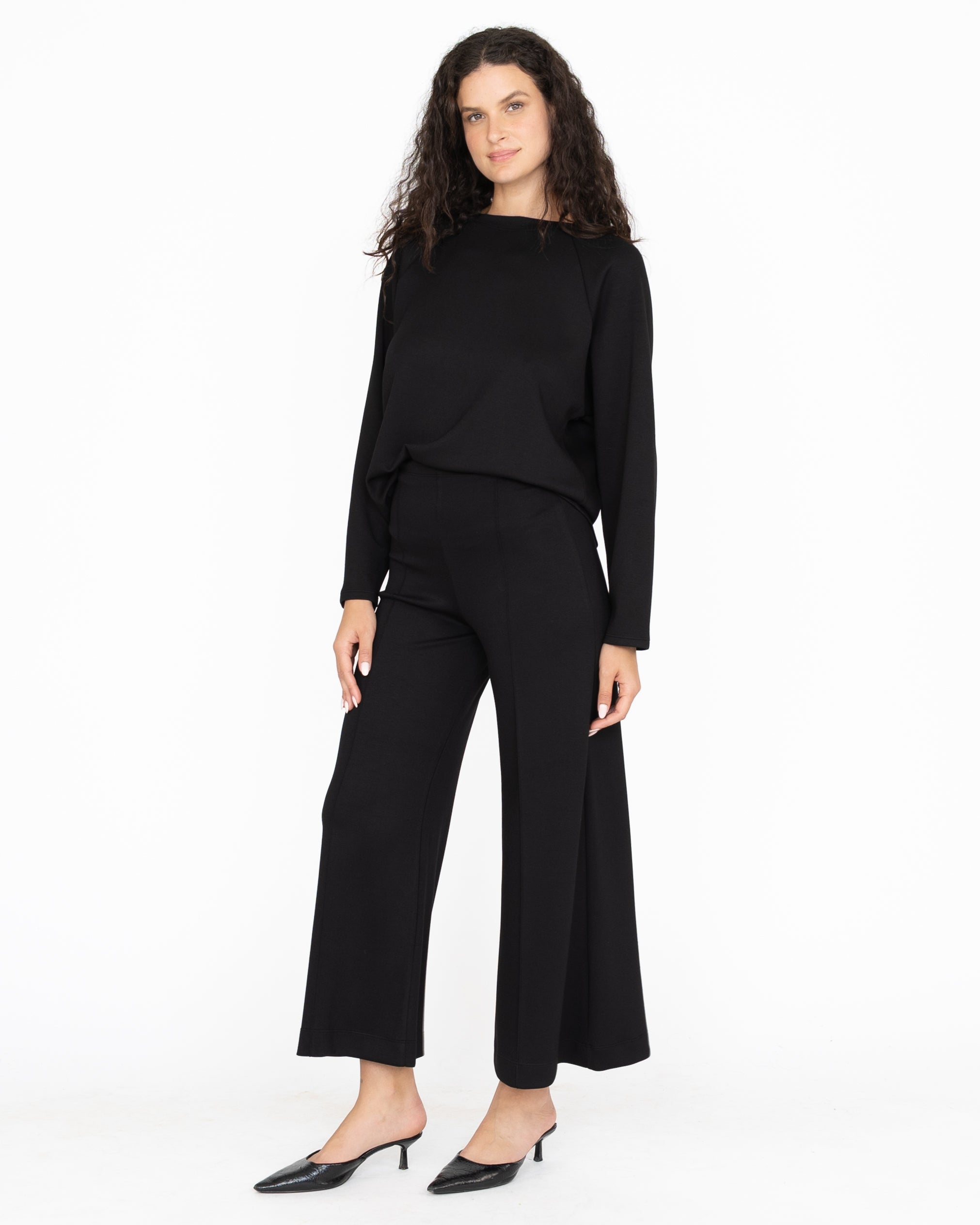 Black Scuba Cropped Wide Leg Pant