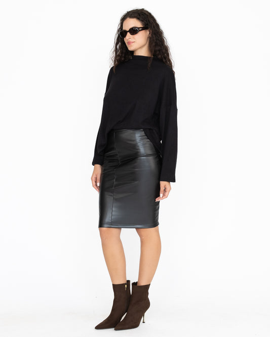 Black Vegan Leather Pencil Skirt