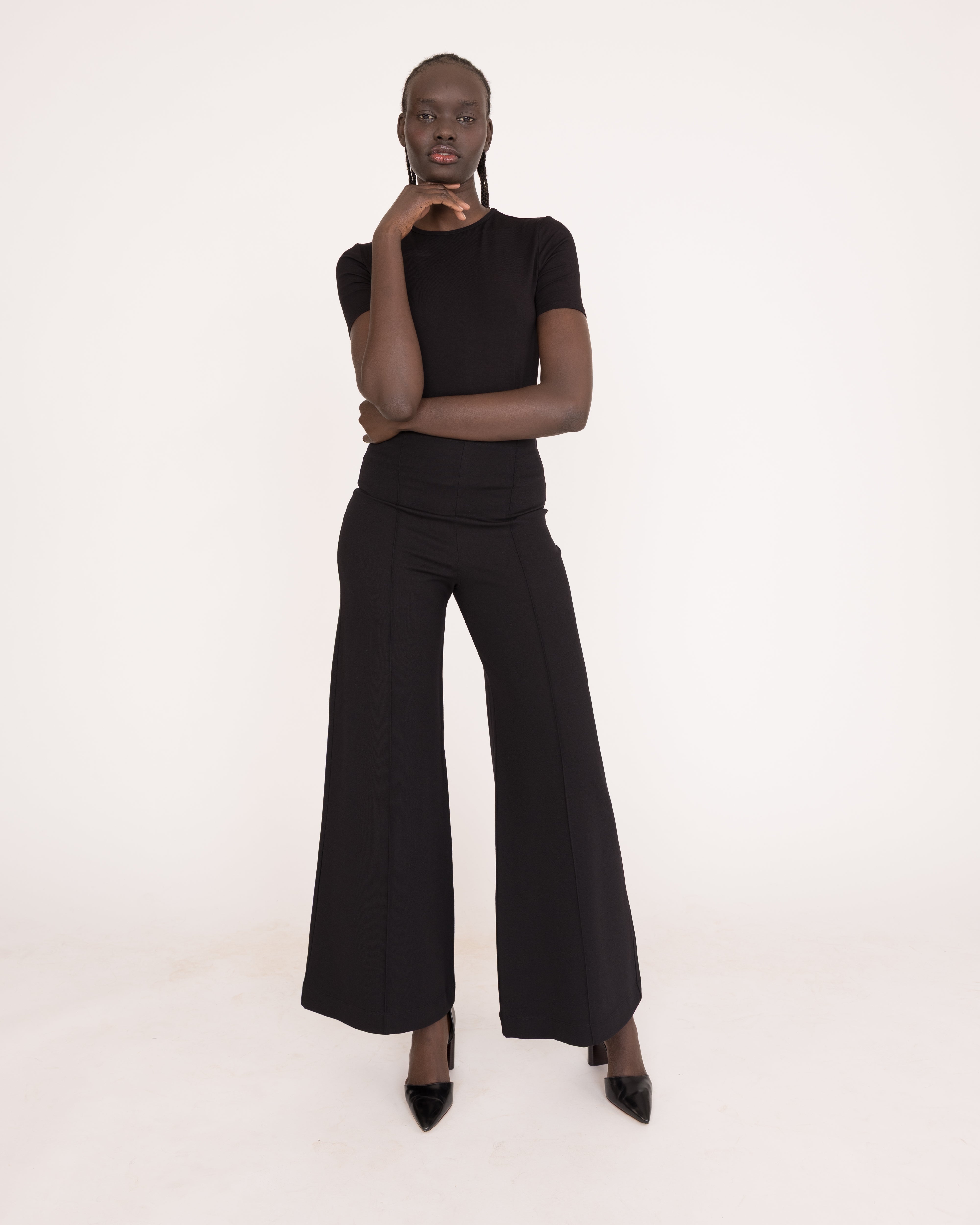 Black Ponte Knit Standard Wide Leg Pant | Ripley Rader