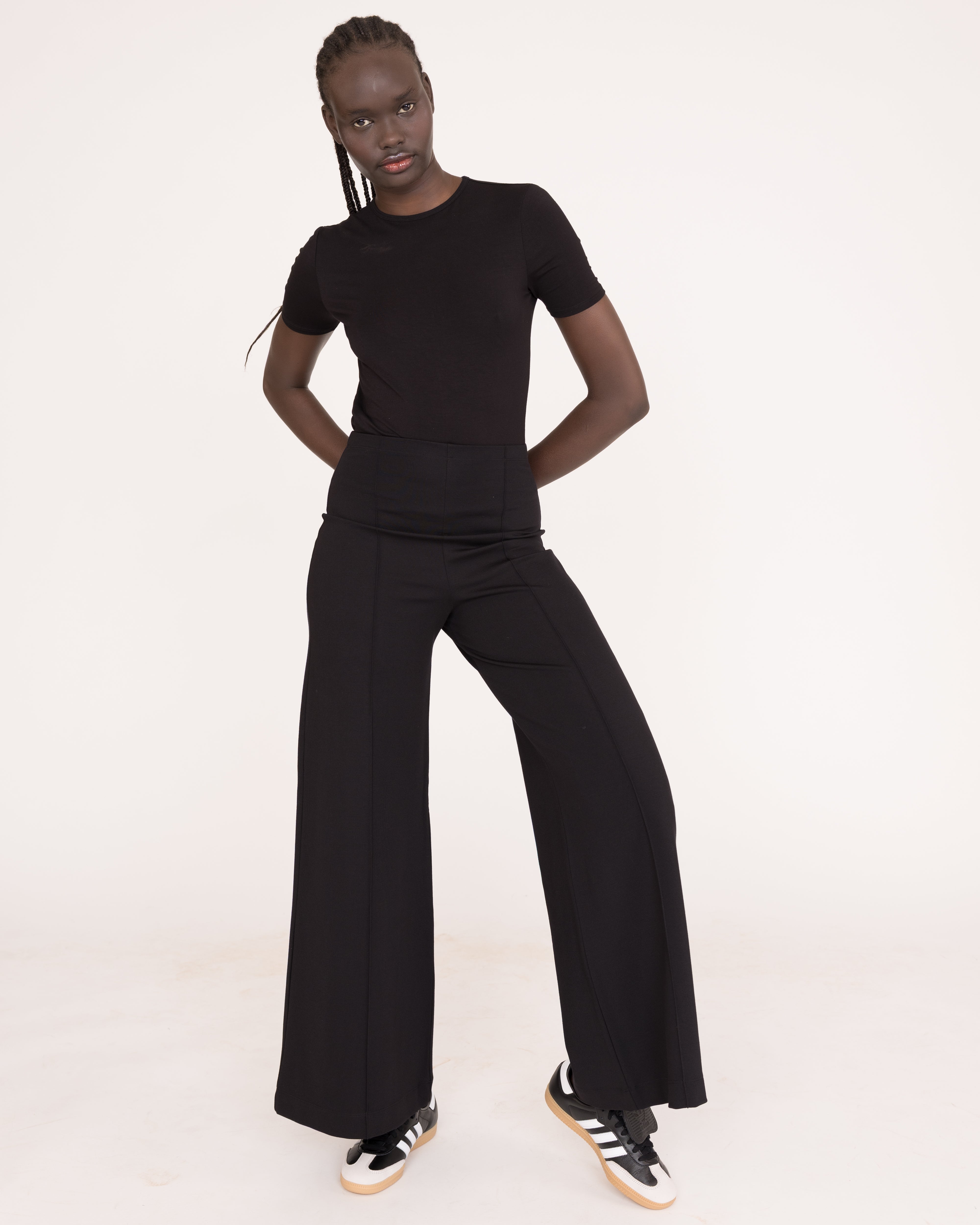 Black Ponte Knit Standard Wide Leg Pant | Ripley Rader