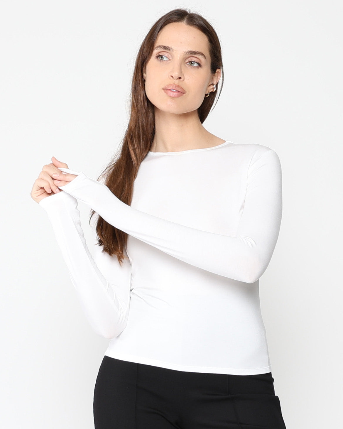 White Modal Fitted Long Sleeve Tee