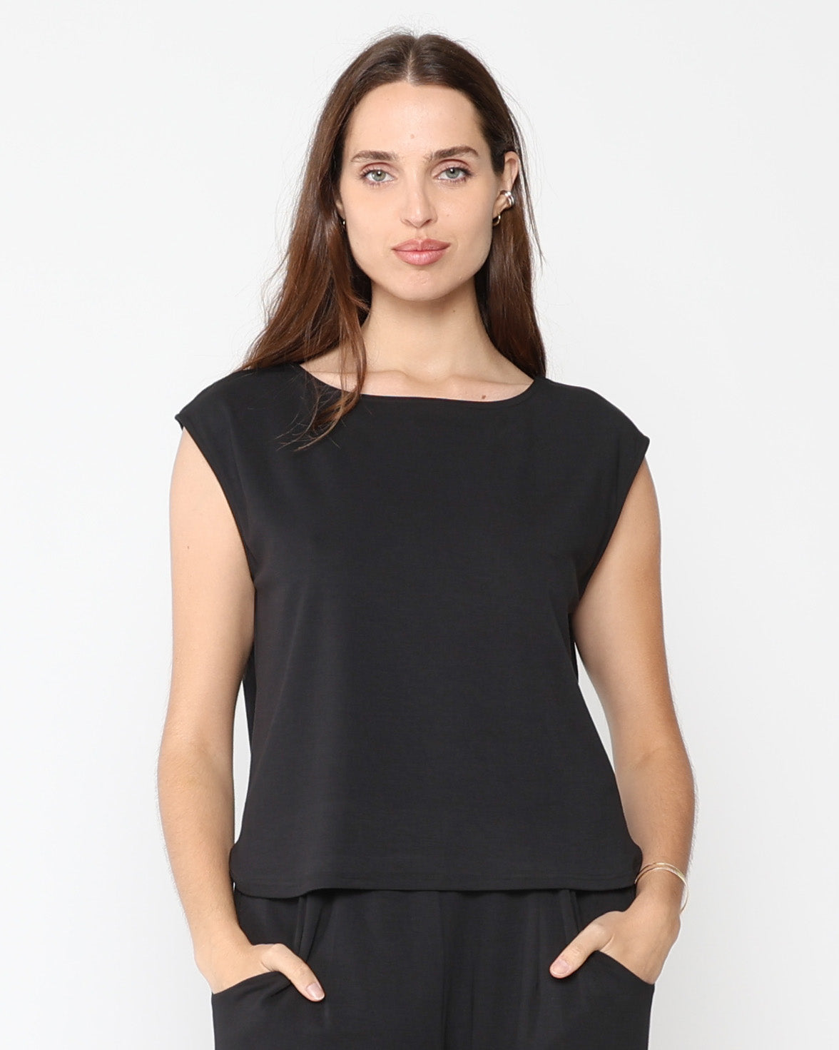 Black Scuba Cowl Neck Top