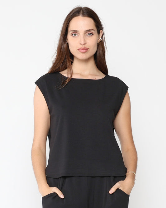 Black Scuba Cowl Neck Top