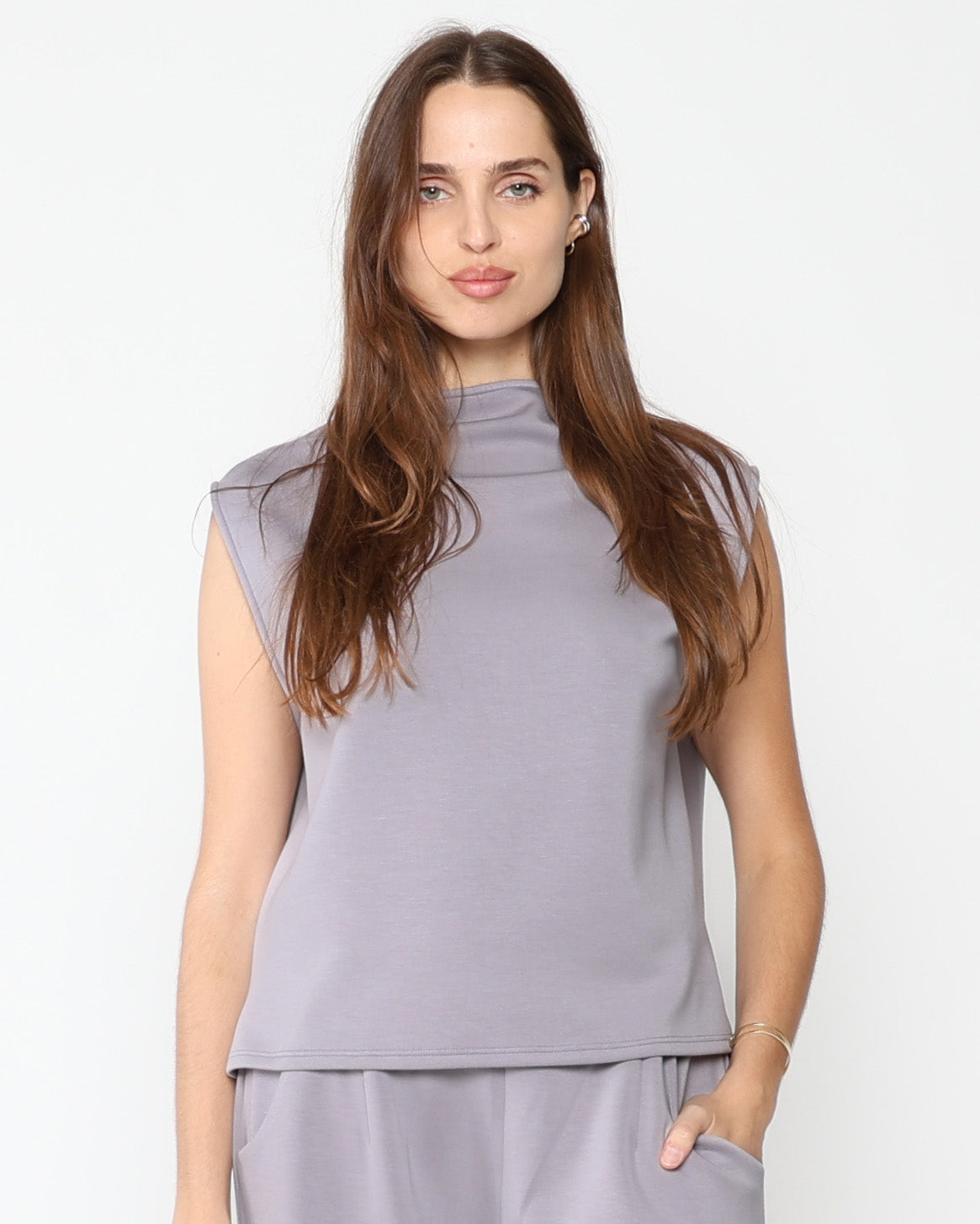 Silver Scuba Cowl Neck Top
