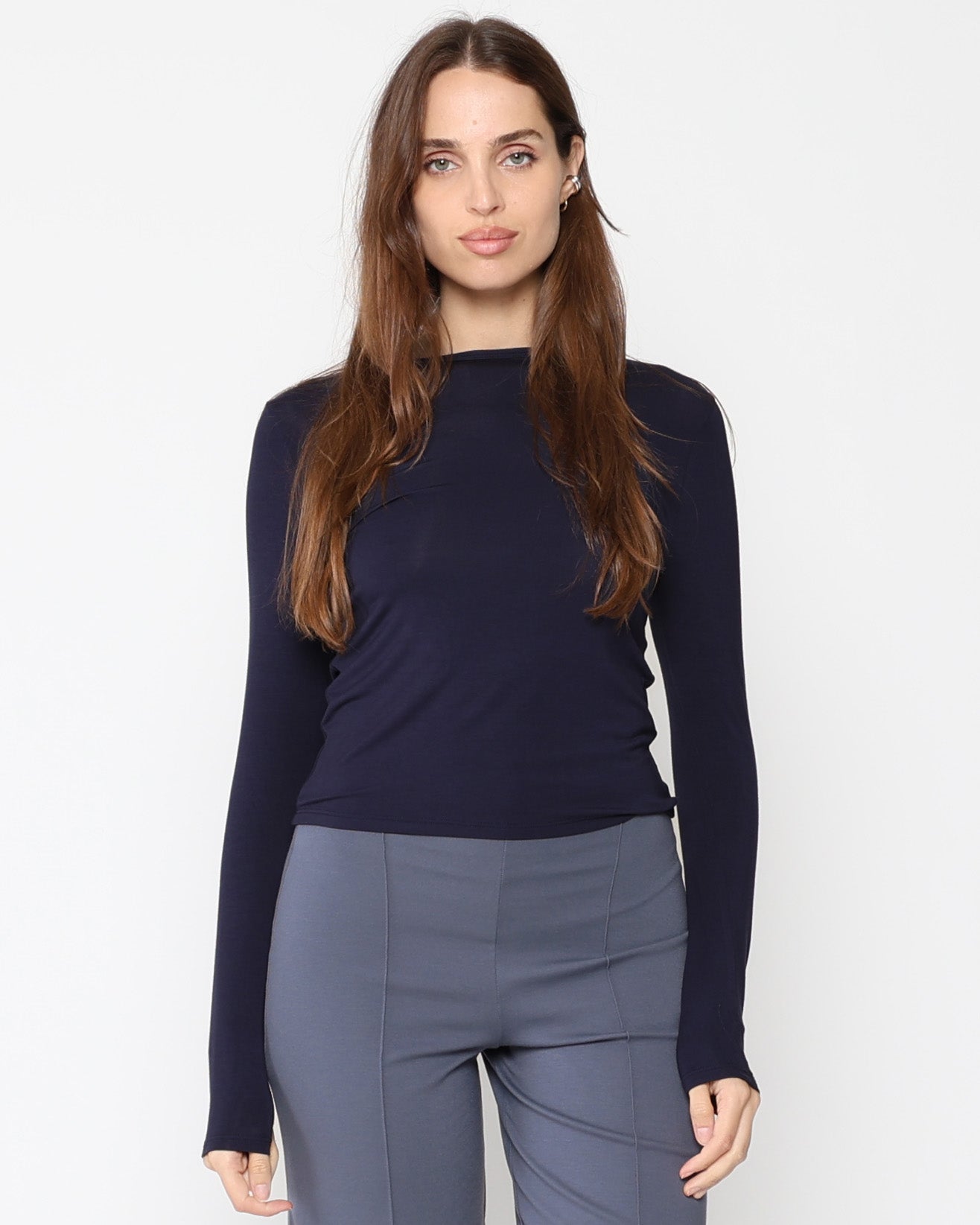 Navy Modal Fitted Long Sleeve Tee