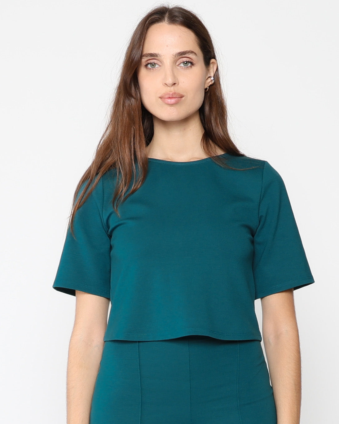 Teal Ponte Knit Short Sleeve Top