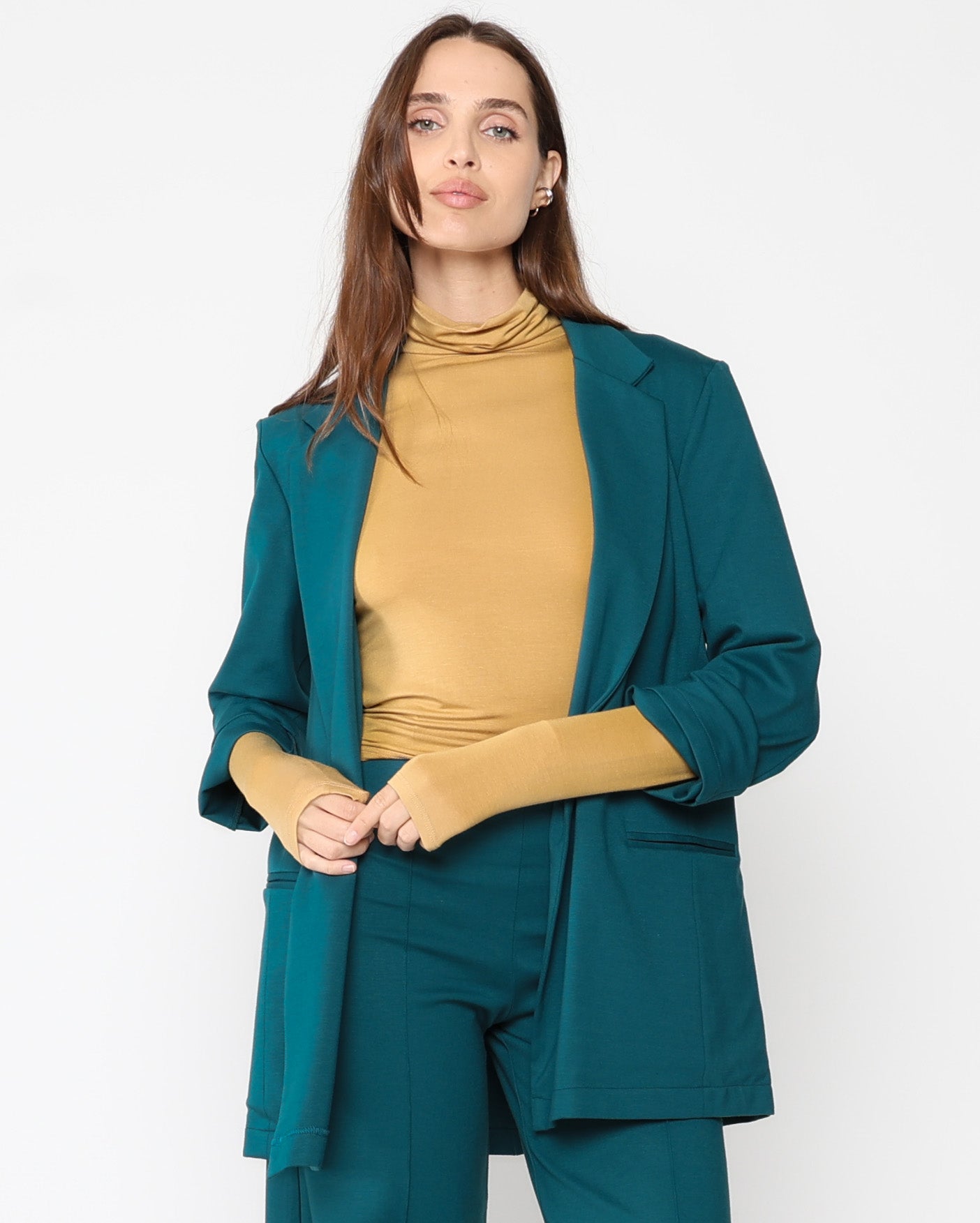 Teal Ponte Knit Oversized Blazer