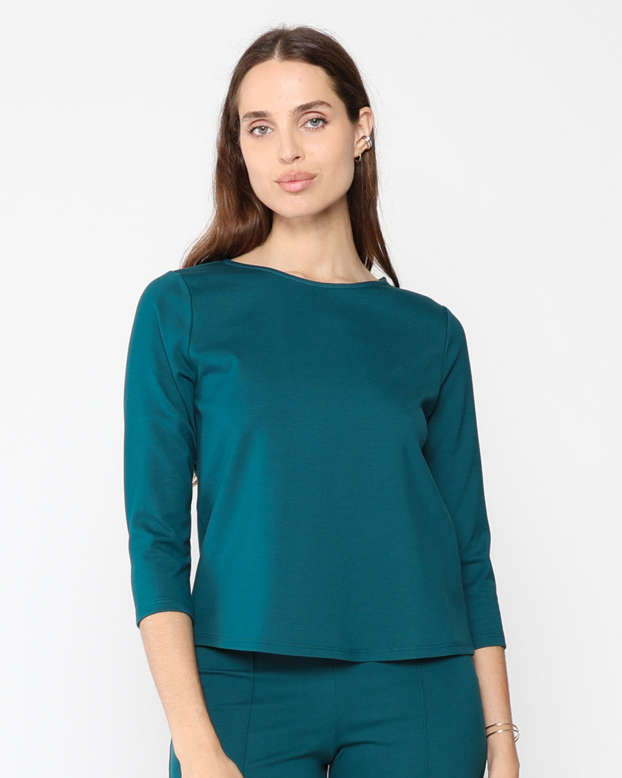 Teal Ponte Knit 3/4 Sleeve Top